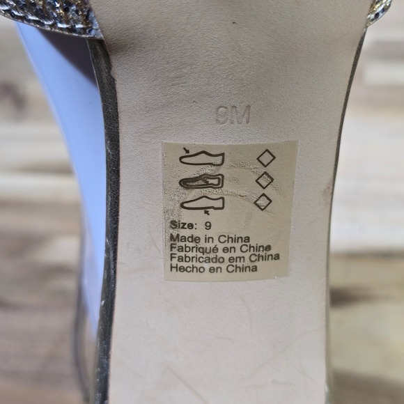 David's Bridal Heels Gold Silver Glitter Peep Toe Zip Back Formal Wedding Size 9 - Picture 9 of 11